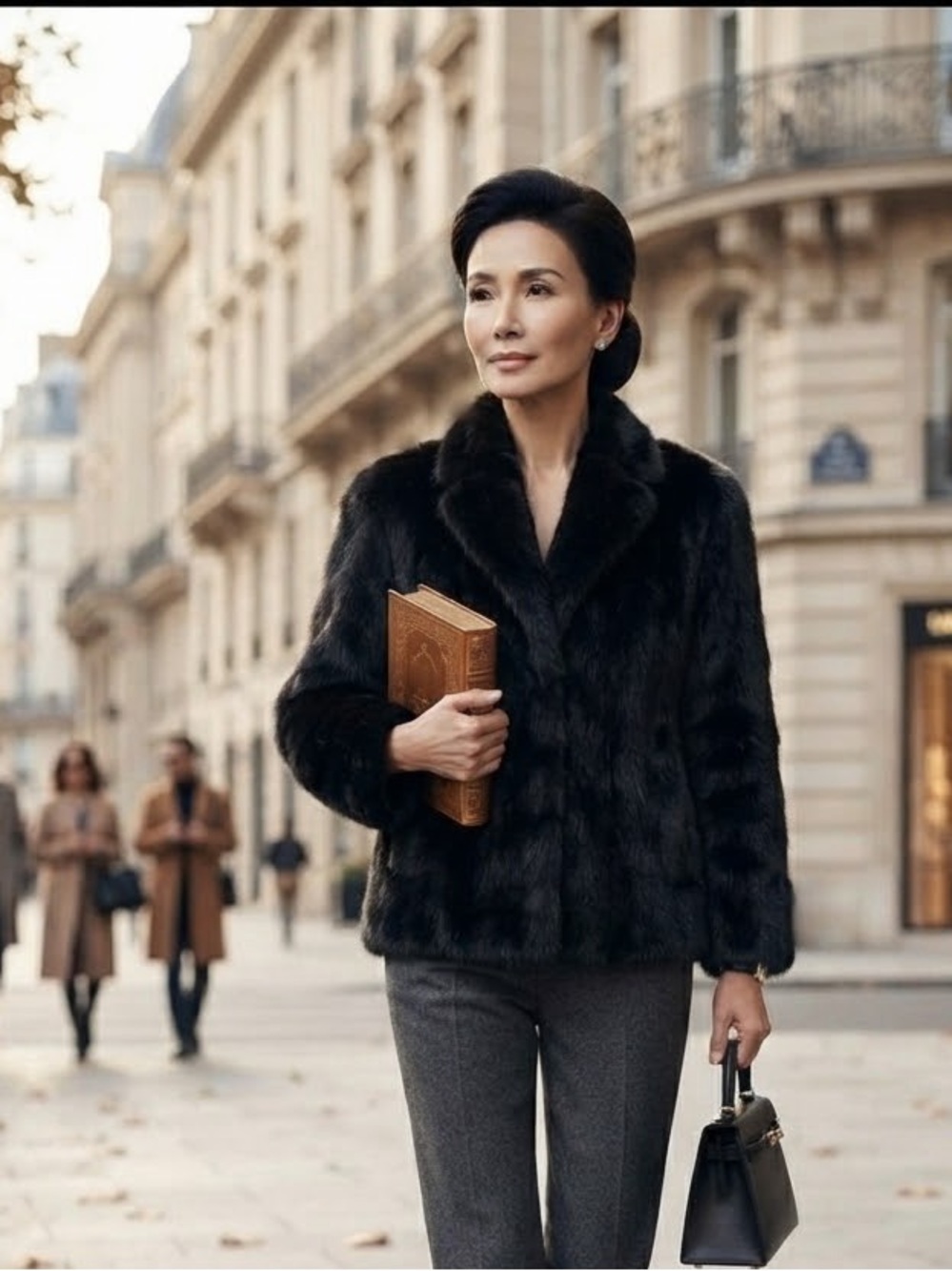 Vintage Black Rabbit Soft Fur button Jacket coat unknown brand Korea Size L